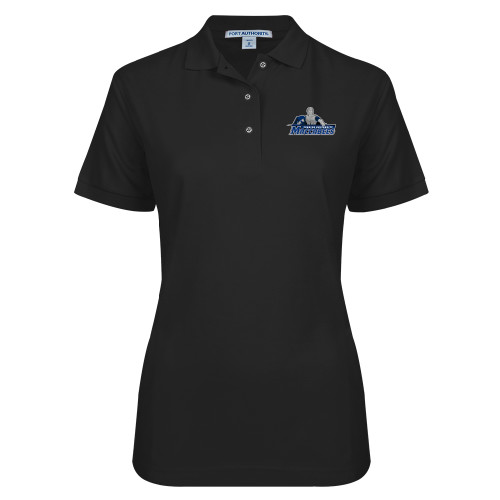  Womens Silk Touch Black Pique Polo - Primary Logo