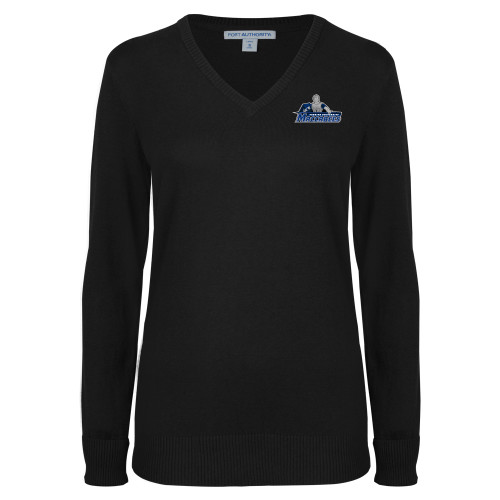  Womens Black VNeck Sweater - Primary Logo