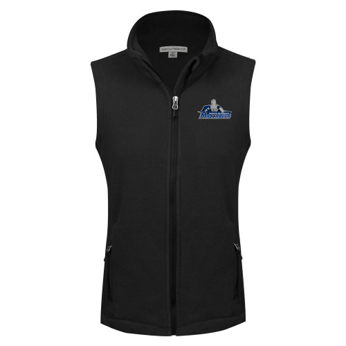  Womens Black Fleece Full Zip Vest - Primary Logo