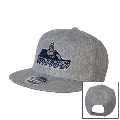  Heather Grey Wool Blend Flat Bill Snapback Hat - Primary Logo