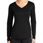 Womens Black Performance Long Sleeve V Neck Shirt-Select-A-Logo