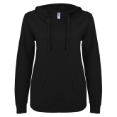 ENZA Womens Black V Notch Raw Edge Fleece Hoodie-Select-A-Logo