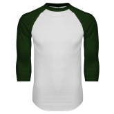 White/Dark Green Raglan Baseball T Shirt-Select-A-Logo