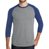 Grey/Royal Heather Triblend Baseball Raglan Tee-Select-A-Logo
