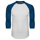 White/Royal Raglan Baseball T Shirt-Select-A-Logo