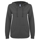 ENZA Womens Dark Heather V Notch Raw Edge Fleece Hoodie-Select-A-Logo