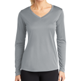 Womens Grey Performance Long Sleeve V Neck Shirt-Select A Dept