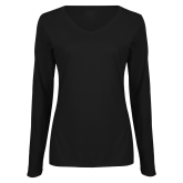 Womens Black Long Sleeve V Neck Tee -Select-A-Logo