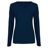 Womens Navy Long Sleeve V Neck Tee-Select-A-Logo