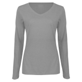 Womens Grey Long Sleeve V Neck Tee -Select-A-Logo