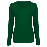Womens Dark Green Long Sleeve V Neck Tee -Select-A-Logo