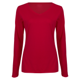 Womens Cardinal Long Sleeve V Neck Tee -Select-A-Logo