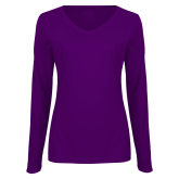 Womens Purple Long Sleeve V Neck Tee -Select-A-Logo