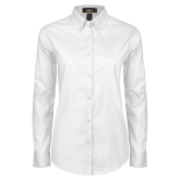 Womens White Twill Button Down Long Sleeve-Select A Department