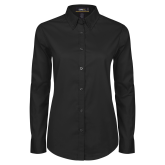 Womens Black Twill Button Down Long Sleeve -Select A Department
