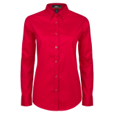 Womens Red Twill Button Down Long Sleeve -Select A Department