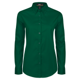 Womens Dark Green Twill Button Down Long Sleeve -Select-A-Sport