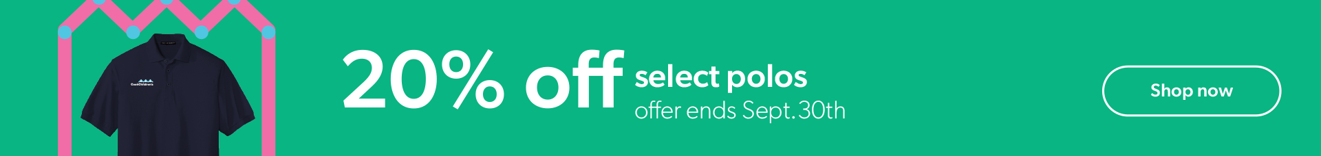 20% off select polos offer valid September 1 to September 30