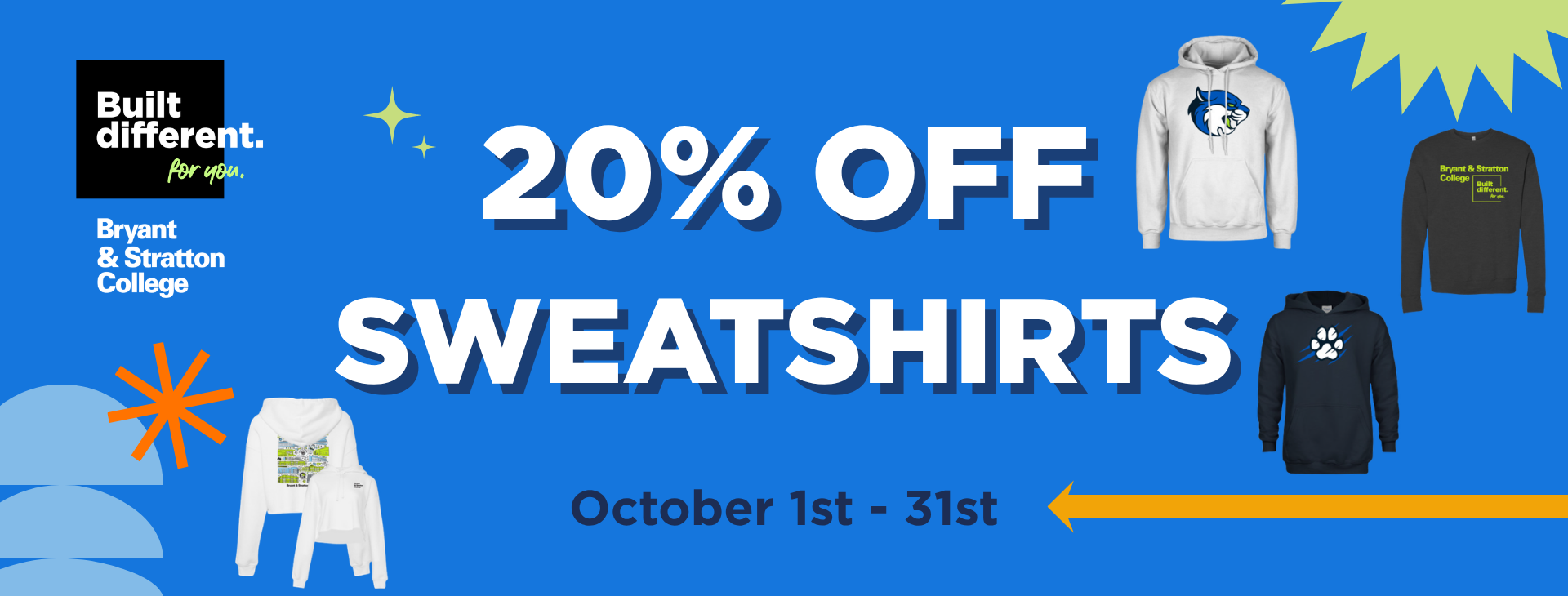 20% off select sweatshirts offer valid October 1 - 31