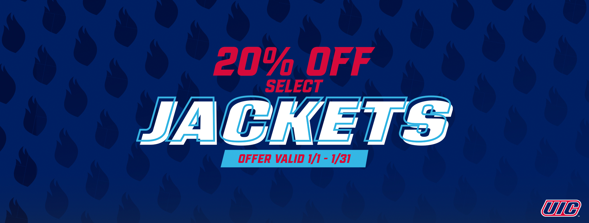 Shop jackets and save 20 percent on select styles, January 1st through 31st.