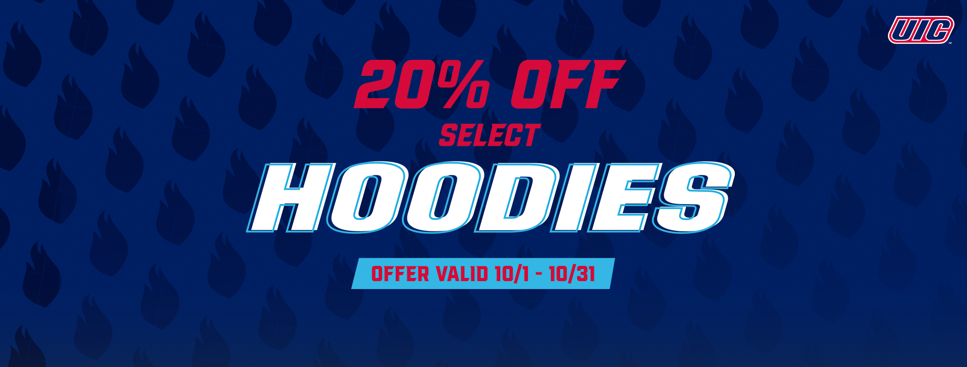 20% off select hoodies offer valid October 1 - 31