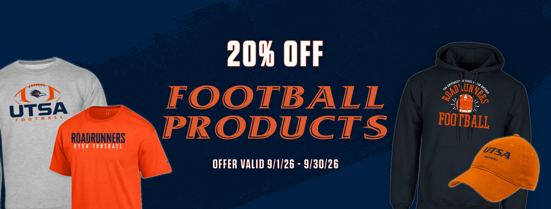 20% off Football Products, valid September 01–30.